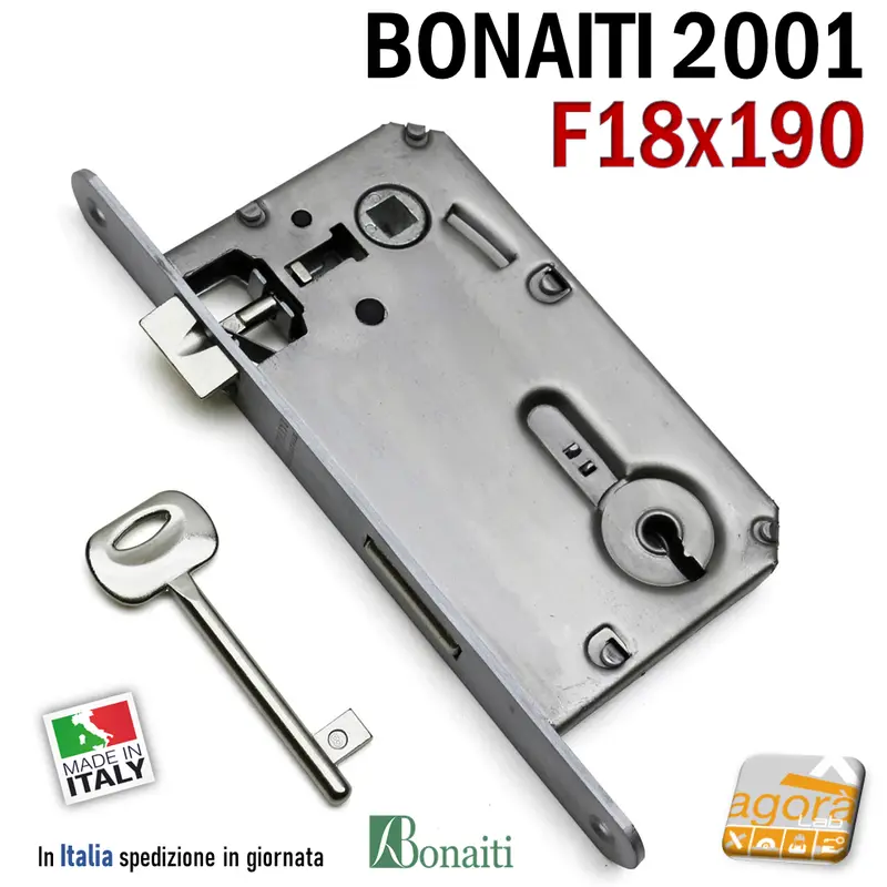 SERRATURA PORTA PATENT FRONTALE 18x190 BONAITI 2001 240 CROMO OPAC E50 INT90