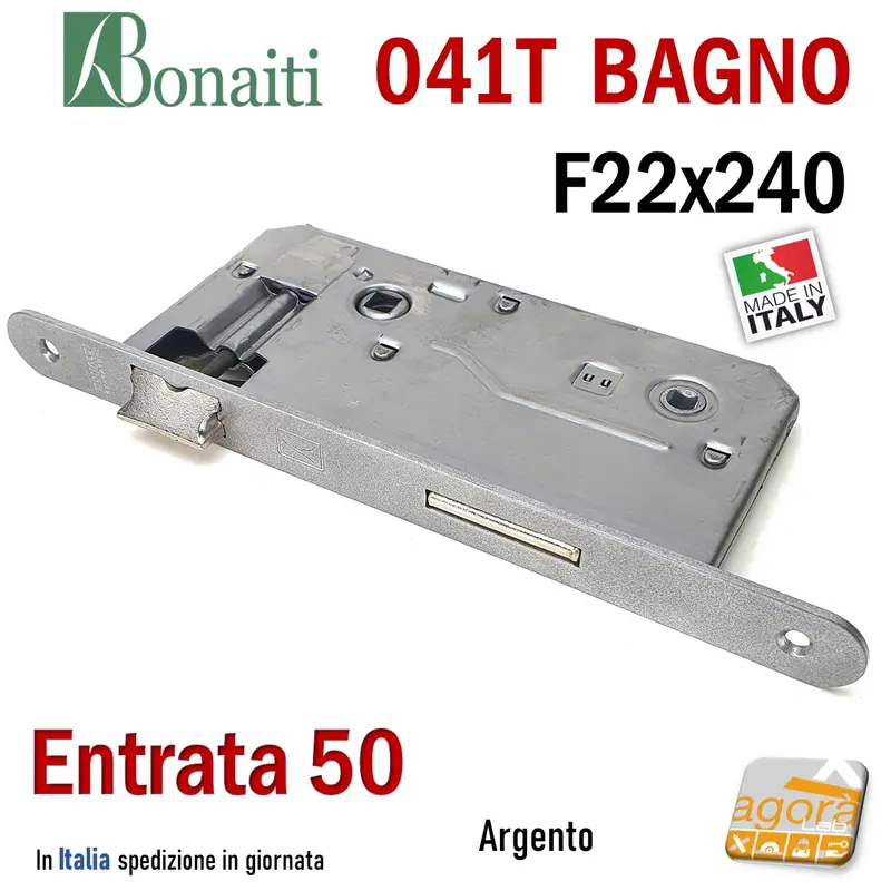 SERRATURA PORTA PATENT GRANDE BAGNO FRONTALE 22x240mm BONAITI 041T-60 CROMO E60 I90