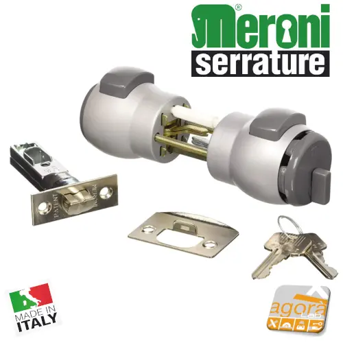 SERRATURA PORTA PREMI-APRI CON CHIAVE MERONI TB-60 E60 ARGENTO 13 NA-GR INGRESSO UFFICIO