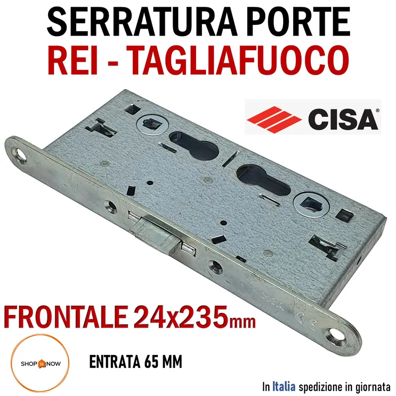 SERRATURA PORTA REI TAGLIAFUOCO YALE FRONTALE 24x235mm E65 I72 CISA SCROCCO + CATENACCIO