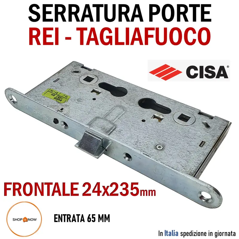 SERRATURA PORTA REI TAGLIAFUOCO YALE FRONTALE 24x235mm E65 I72 CISA SCROCCO