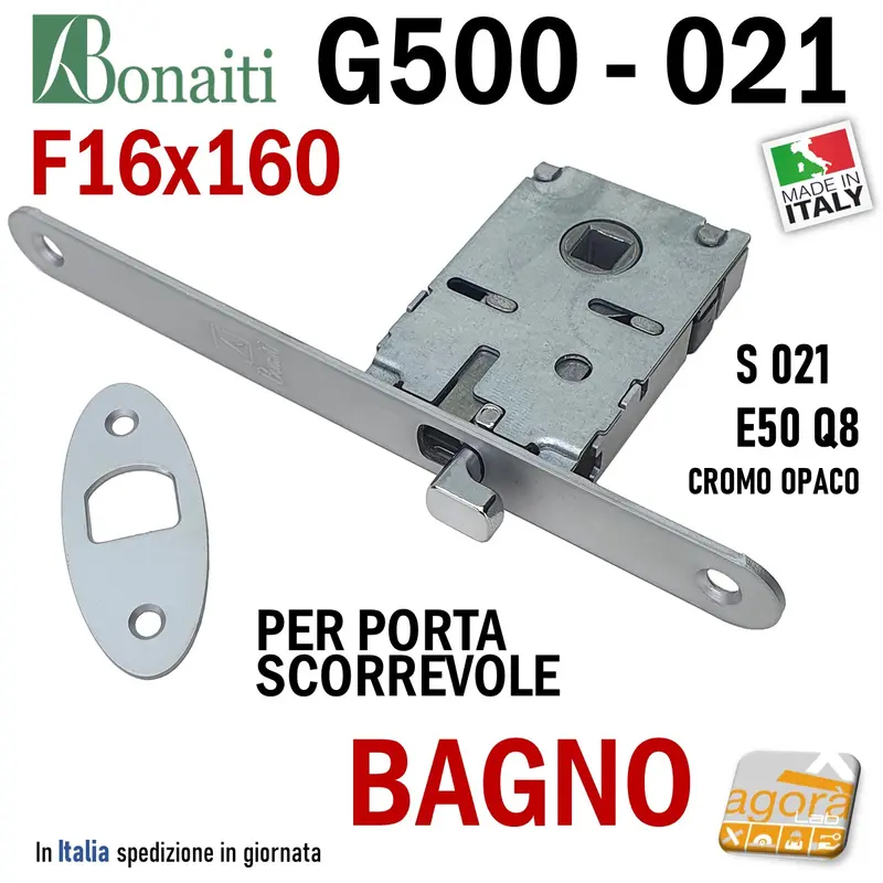 SERRATURA PORTA SCORREVOLE FRONTALE 16x160mm BONAITI 021 G500 X BAGNO WC MONETA LIBERO-OCCUPATO CROMO OPACO Q8 E50