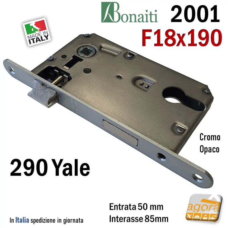 SERRATURA PORTA YALE FRONTALE 18x190mm BONAITI 2001 290 METALLO CROMO OP E50 I85