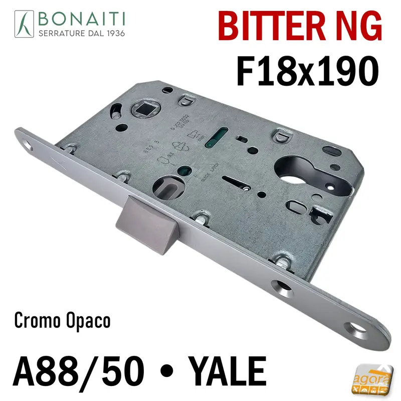SERRATURA PORTA YALE FRONTALE 18x190mm BONAITI BITTER A88 NG E50 CR.OP SCROCCO CENTRALE