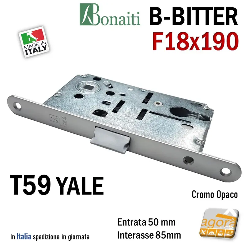 SERRATURA PORTA YALE FRONTALE 18x190mm BONAITI T59 B-BITTER SCROCCO CENTRALE E50
