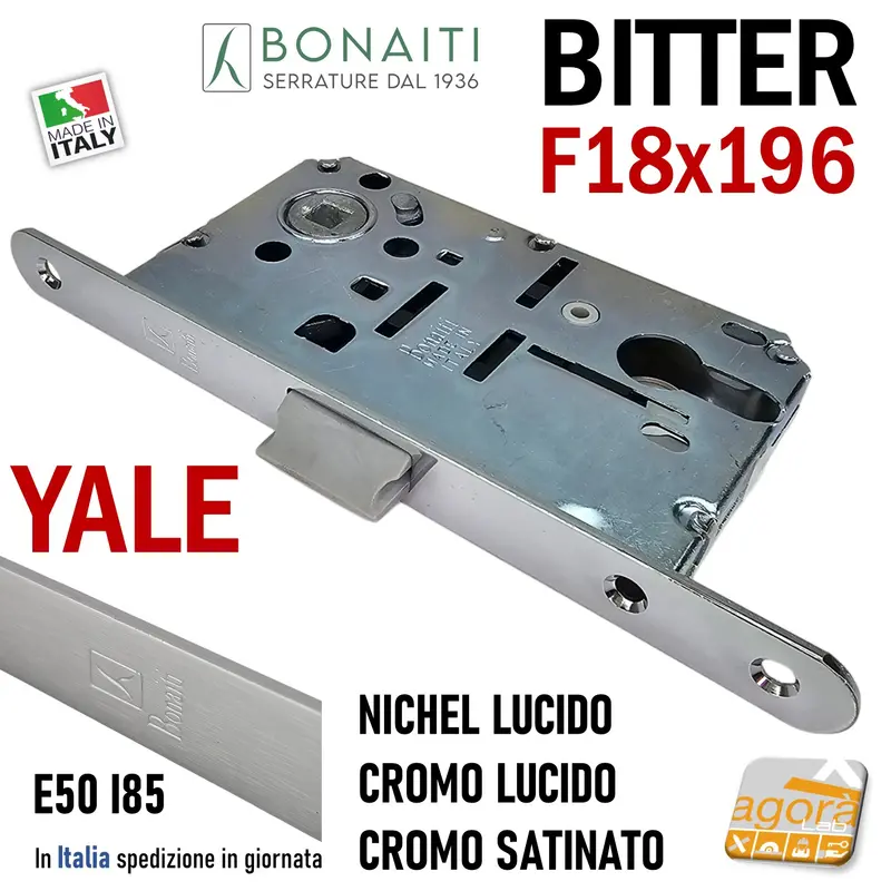 SERRATURA PORTA YALE FRONTALE 18x196mm BONAITI T69 B-BITTER SCROCCO CENTRALE E50 I85 CR