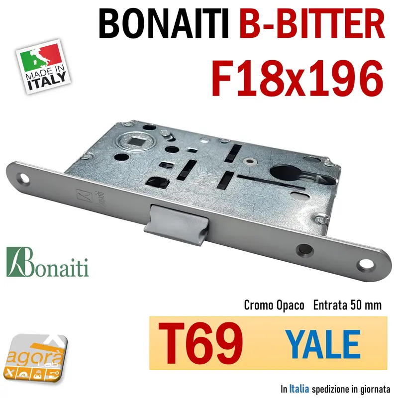 SERRATURA PORTA YALE FRONTALE 18x196mm BONAITI T69 B-BITTER SCROCCO CENTRALE E50