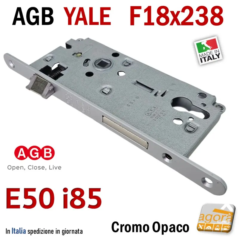 SERRATURA PORTA YALE FRONTALE 18x238mm AGB METALLO CROMO OP E50 I85