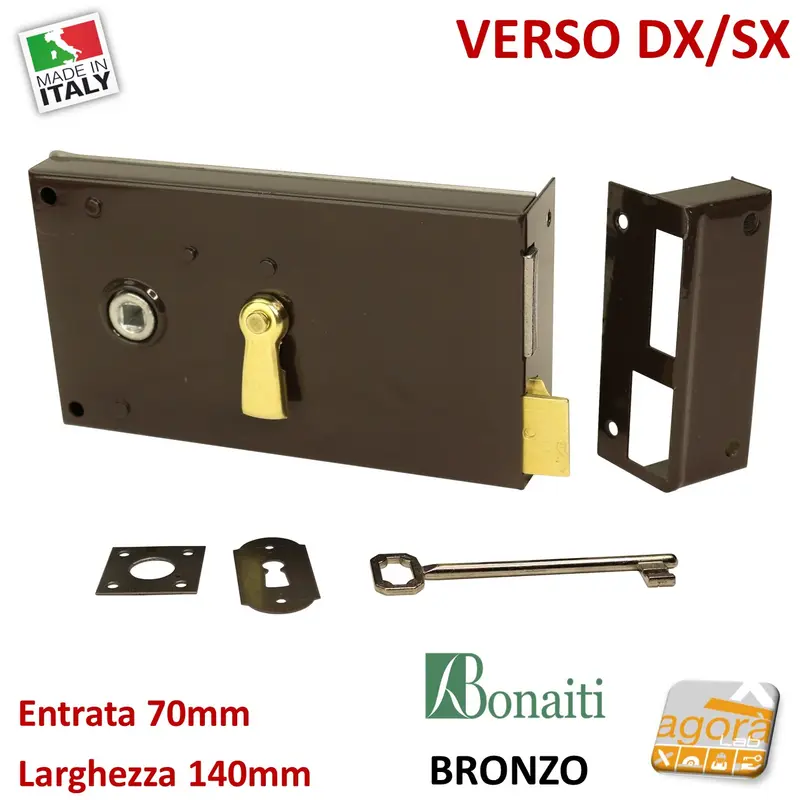 SERRATURA VERTICALE PORTONCINO BRONZATA CON SCROCCO E CATENACCIO BONAITI ART.187 SX-DX mm 140