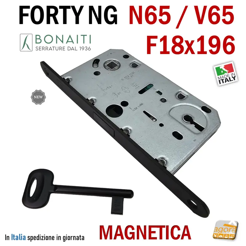 SERRATURA X PORTA MAGNETICA FORTY BONAITI V65 N65 F18X196MM E50 I90 NERA PATENT