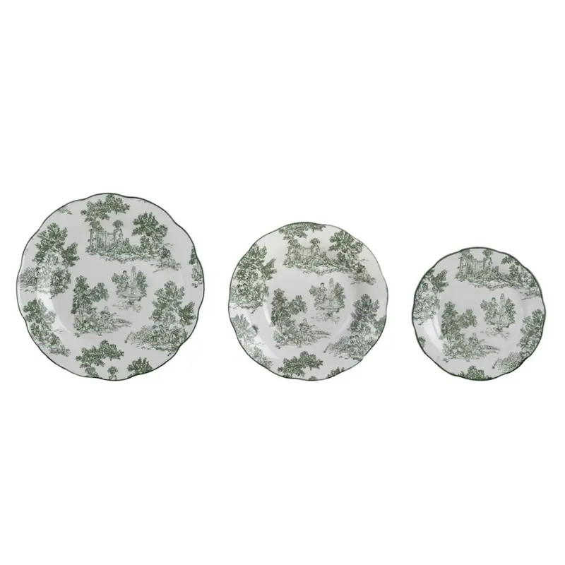 Servito piatti Toile De Jouy verde 6 posti tavola