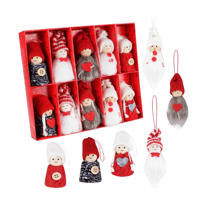 Set 10 Gnomi a Maglia per Albero di Natale