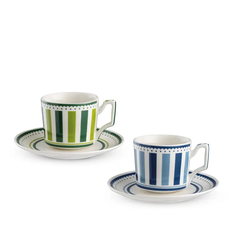 Set 2 Tazze Caffe' C/Piattino Blu E Verde Notting Hill Ml 100