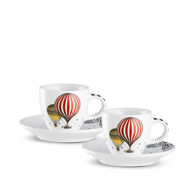 Set 2 Tazze Caffè C/Piattino Giramondo Bianco Ml 80