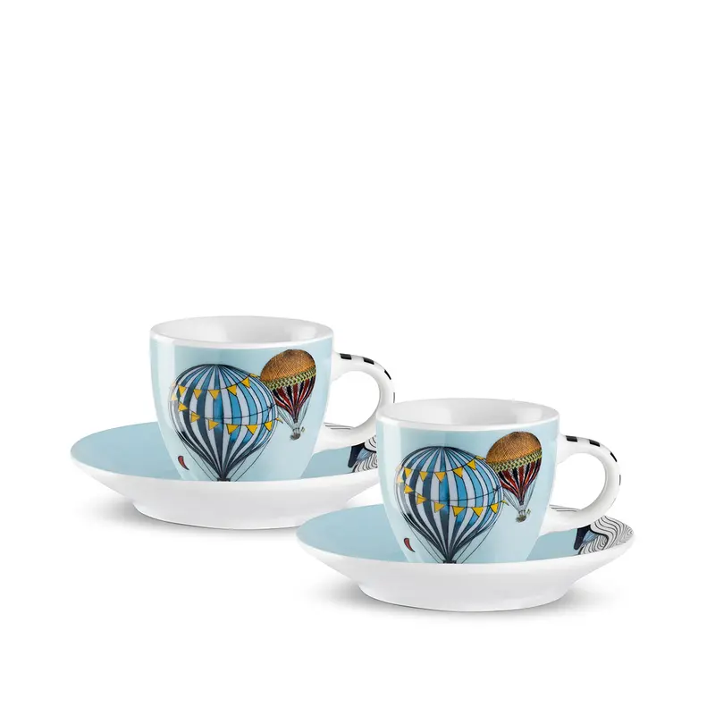 Set 2 Tazze Caffè C/Piattino Giramondo Celeste Ml 80