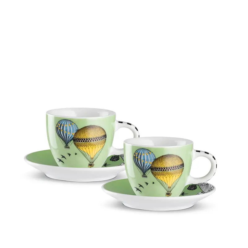 Set 2 Tazze Caffè C/Piattino Giramondo Verde Ml 80