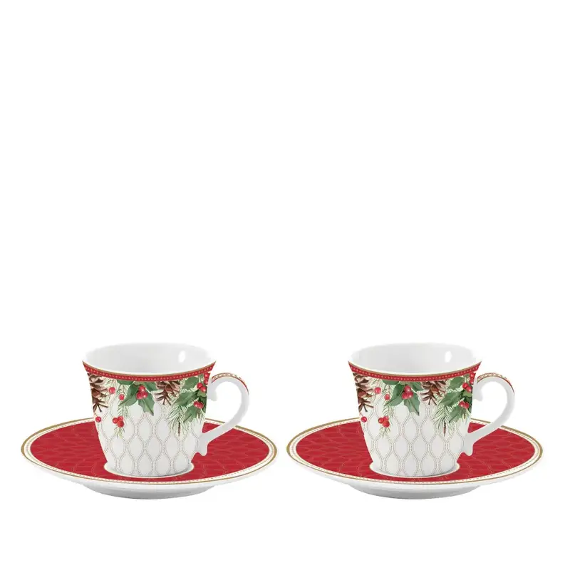 Set 2 tazzine da caffè con piattino Christmas Berries | Easy Life