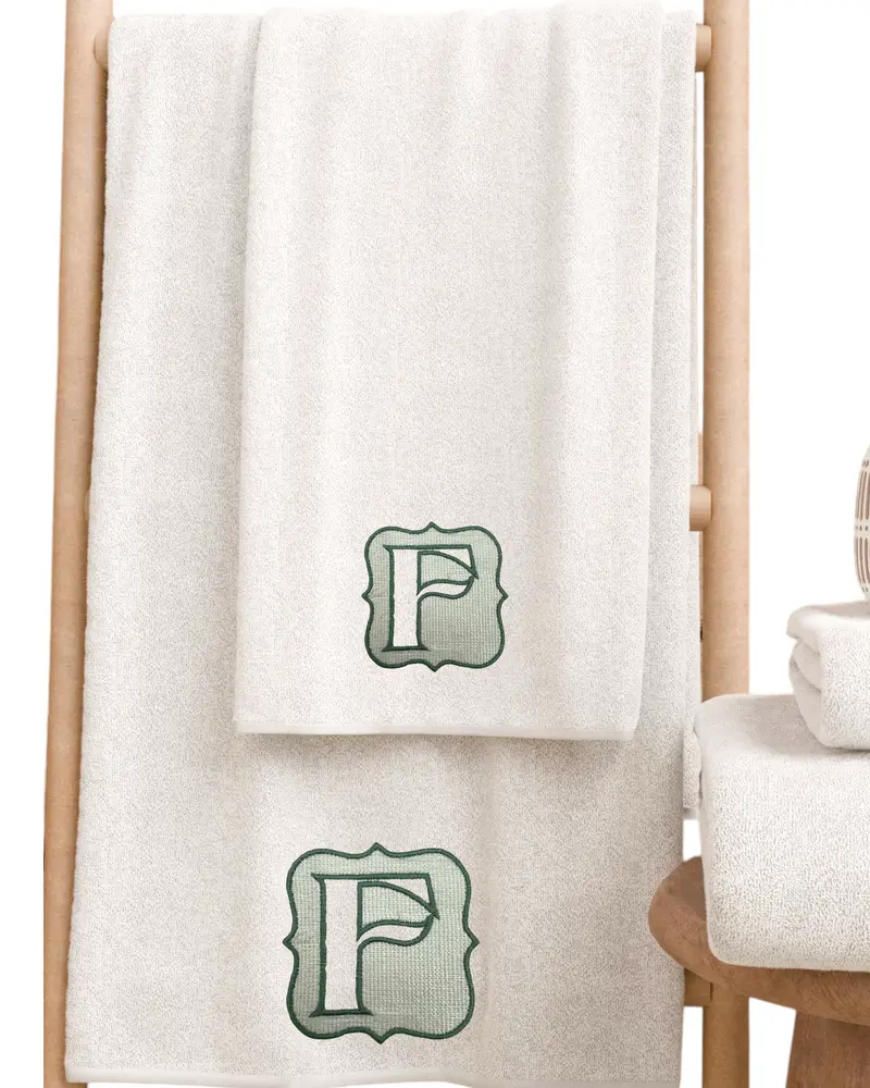 SET ASCIUGAMANI CON EMBLEMA INIZIALE RICAMATO SPUGNA 100% COTONE