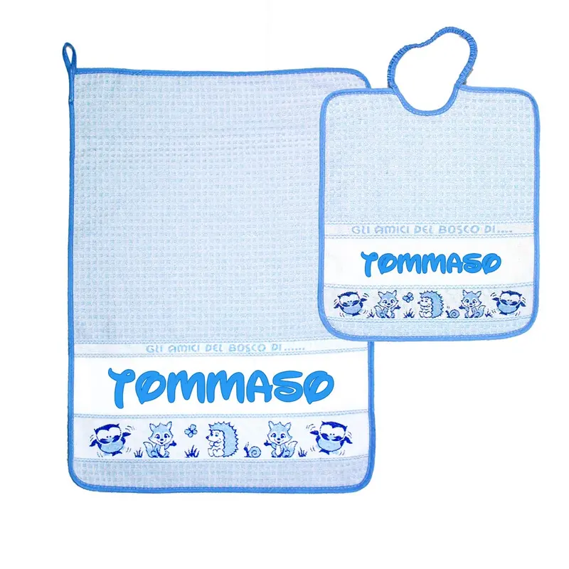 Set asilo personalizzato BOSCO 2 PZ con il nome che vuoi tu bavaglino + salvietta