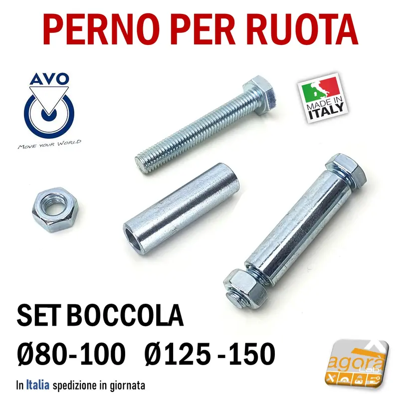 SET BOCCOLA X RUOTA GOMMA NERA DIAMETRO 80-100-125-150MM SCIOLTA 112 S112 AVO INDUSTRIA RUOTE PERNO