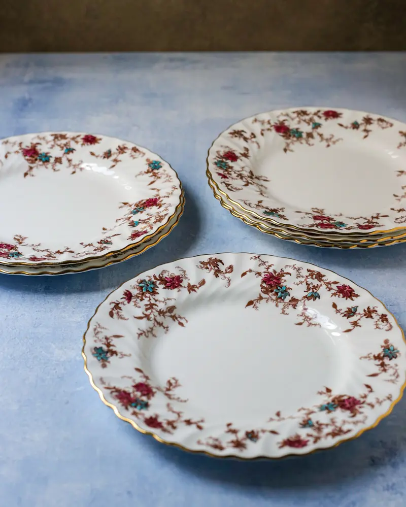 Set da sei piatti da dolce Minton fiorellini con rametti marroni