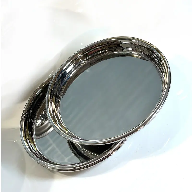 Set di 2 sottobicchieri o piattini in acciaio inox lucido dal design minimale