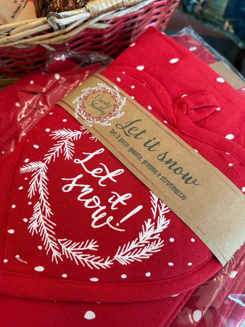 Set guanto, presina e strofinaccio “Let It Snow”