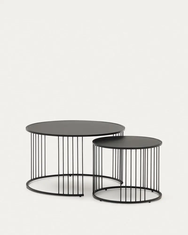 Set Hadar 2 tavolini ad incastro in vetro temperato e metallo verniciato nero Ø 75 cm / Ø 45 cm