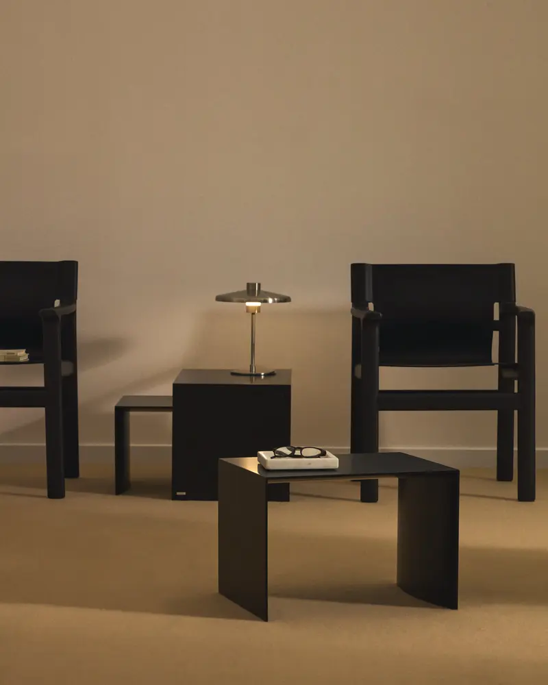 Set Litto con 3 tavolini a nido di MDF laccato nero 60 x 40 / 51 x 36 / 42 x 31 cm