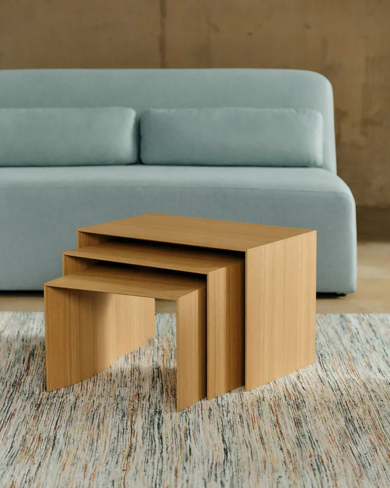 Set Litto con 3 tavolini a nido impiallacciatura in rovere 60 x 40 / 51 x 36 / 42 x 31 cm