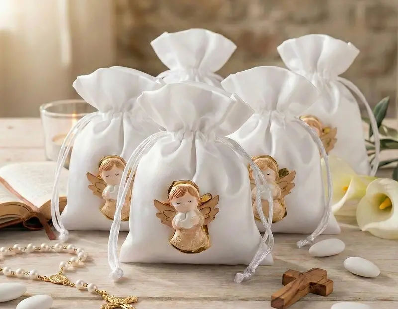 Set sacchettino porta confetti da 5 pz con angelo bomboniera per cresima Harmony S3051A