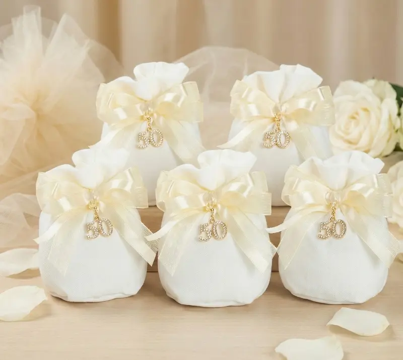 Set sacchetto porta confetti da 5 pz bomboniera per nozze d'oro, cinquantesimo, Harmony STMT26136