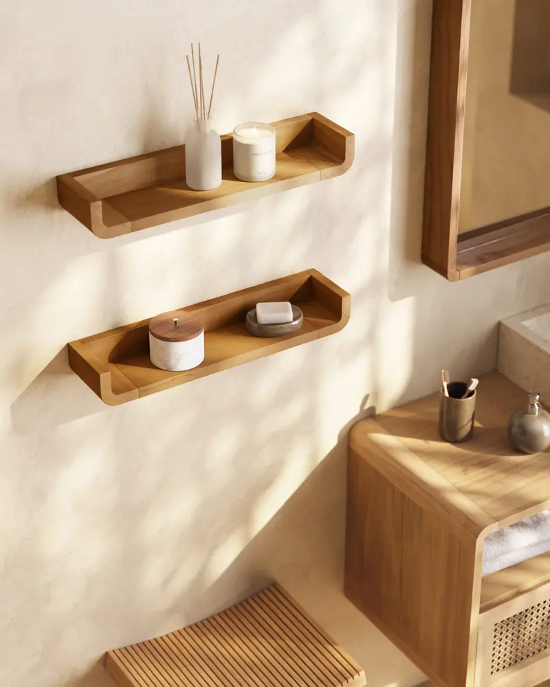 Set Shamel di 2 ripiani in legno massello di teak 50 x 12