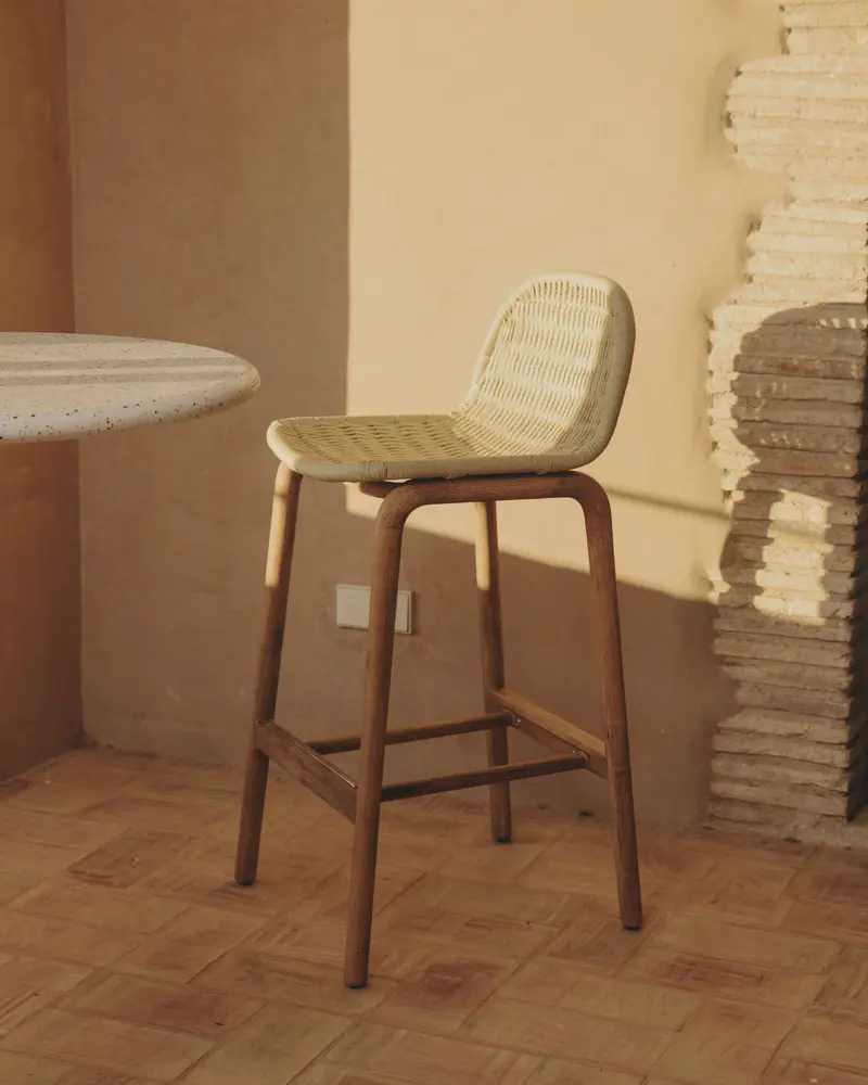 Sgabello Alipa in legno massiccio di acacia e corda ecru 75 cm FSC 100%