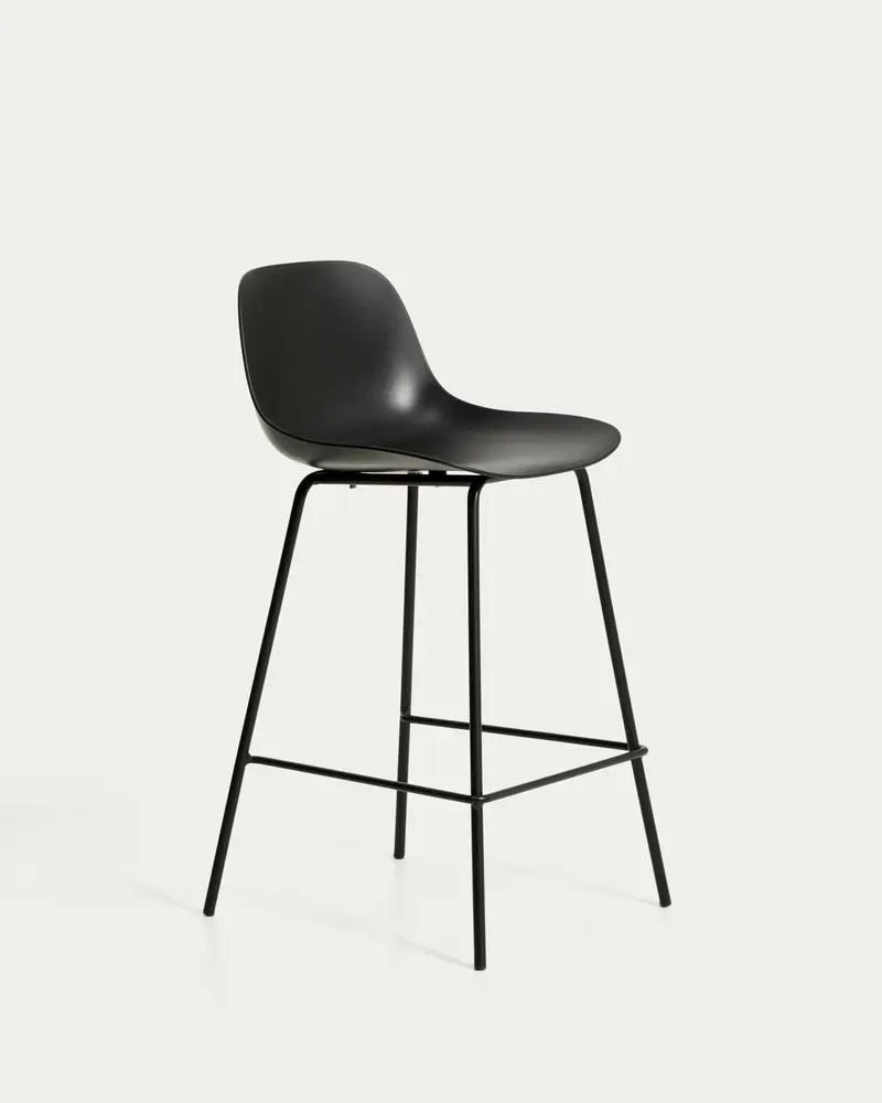 Sgabello Altea nero con gambe in acciaio nero e finitura nera 65 cm