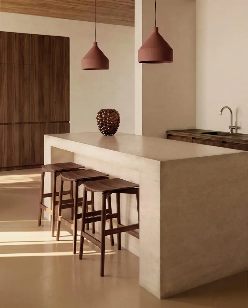 Sgabello Evera in impiallacciato di rovere con finitura noce 65 cm