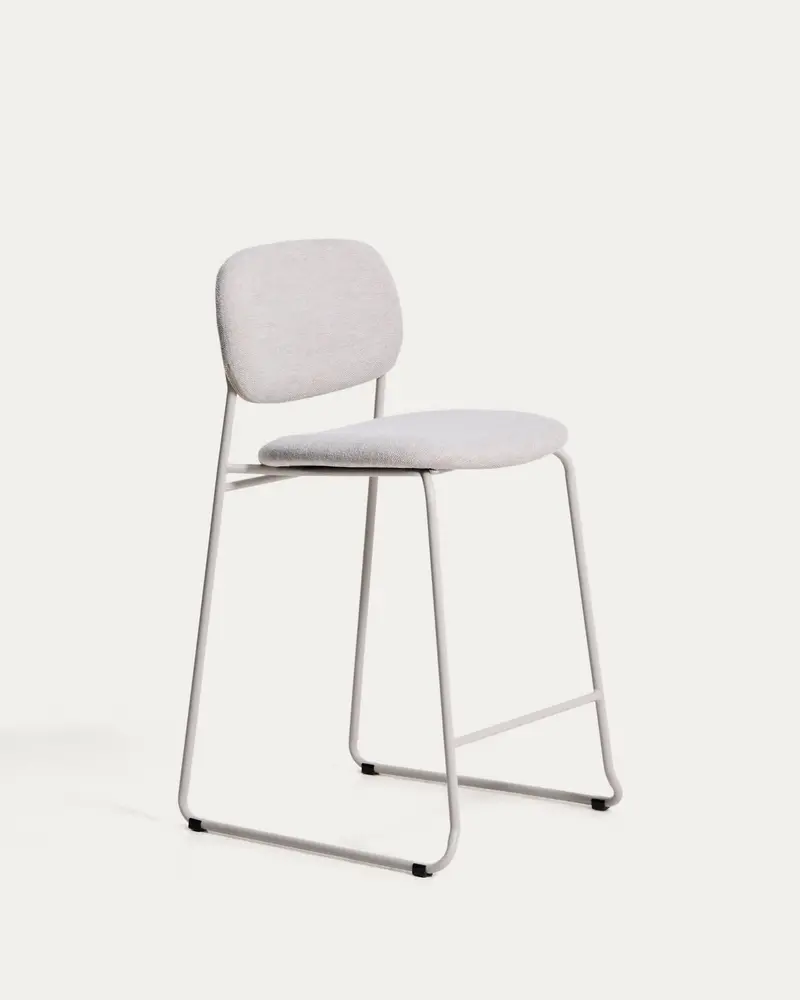 Sgabello impilabile Meli in ciniglia beige con gambe in metallo beige FSC Mix Credit 65 cm