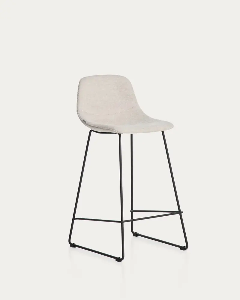 Sgabello Zahara in ciniglia beige con gambe in acciaio rifinito in nero 76 cm FSC 100%