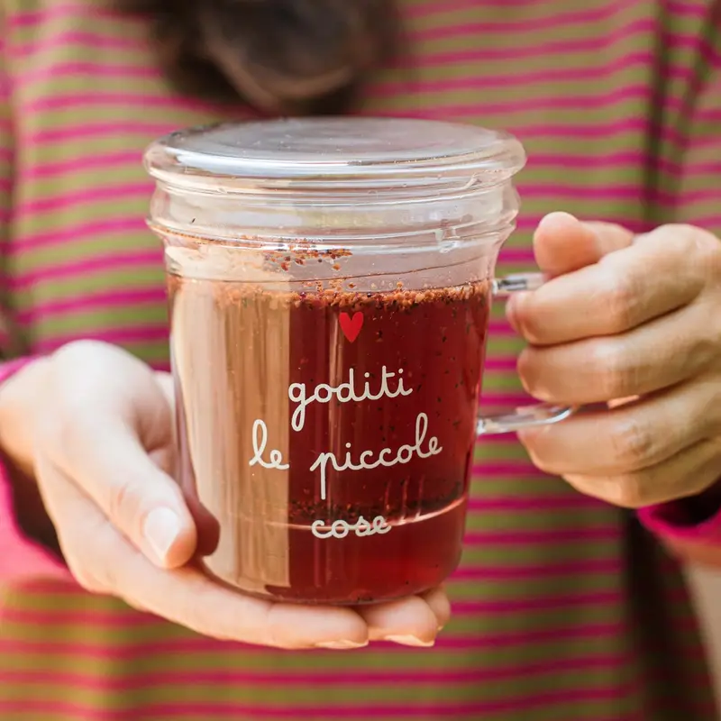 SIMPLE DAY  TISANIERA  "Goditi le piccole cose " IN VETRO BOROSILICATO