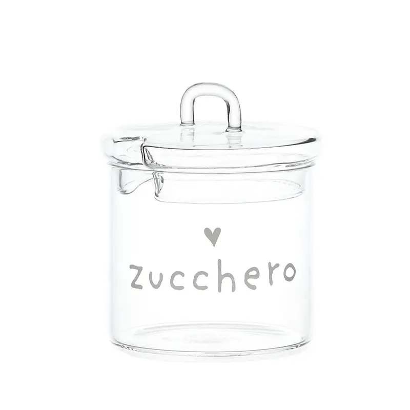 SIMPLE DAY - ZUCCHERIERA IN VETRO DECORO"ZUCCHERO" CON CUORICINO BIANCO