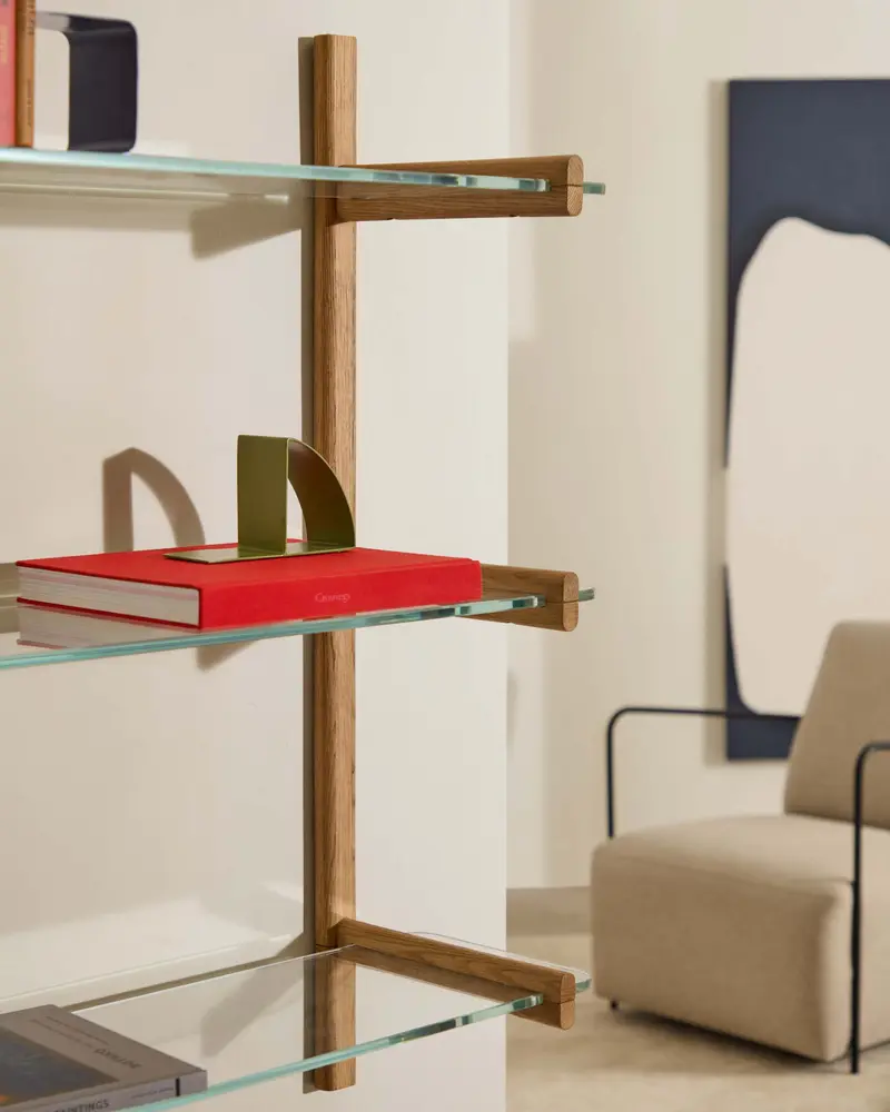 Sitra scaffalatura modulare 3 ripiani in vetro e rovere massiccio 110 cm FSC Mix Credit