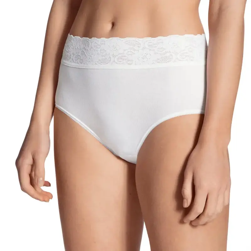 Slip donna alto in puro cotone con balza in pizzo elastico Lycraspitze | Calida
