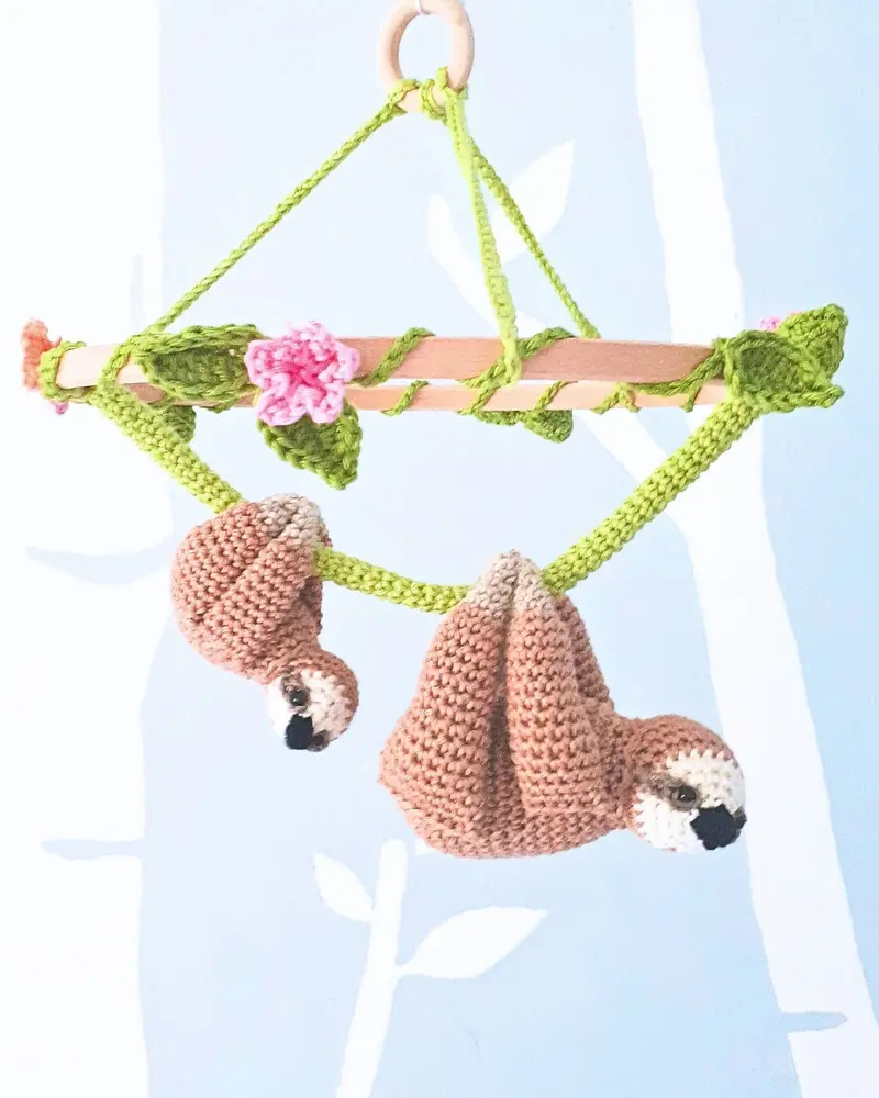 Sloth baby mobile with flowers, floral nursery decor