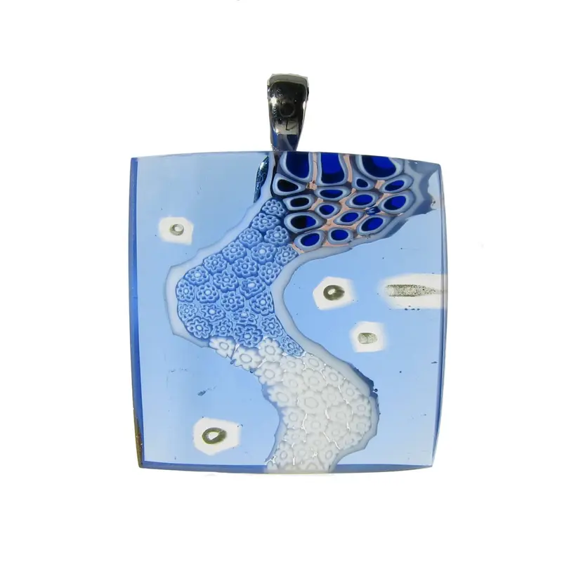 Small Murrina "Klimt" Murano glass square pendant