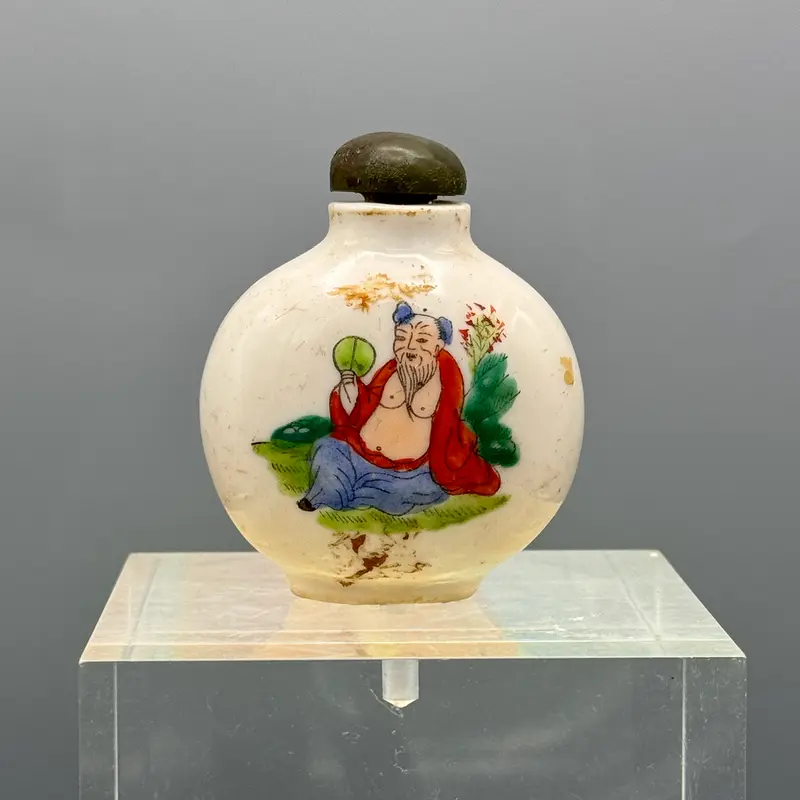 Snuff bottle bottiglia porcellana dipinta vecchio saggio Cina XX sec.