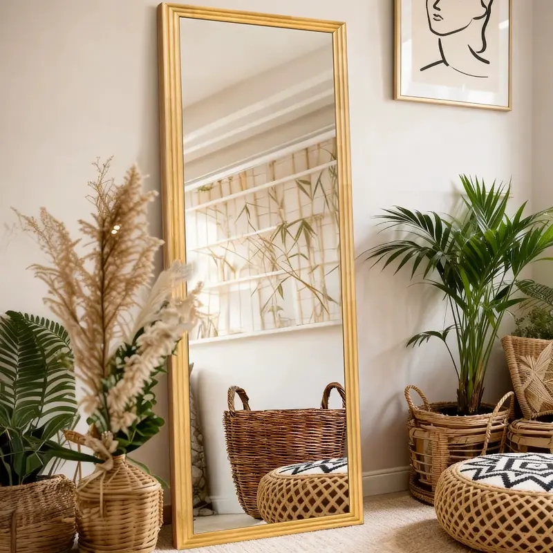 Specchio a Figura Intera in Legno Massello – Cornice Naturale Artigianale 160x50 cm | Eleganza Calda per Ogni Ambiente