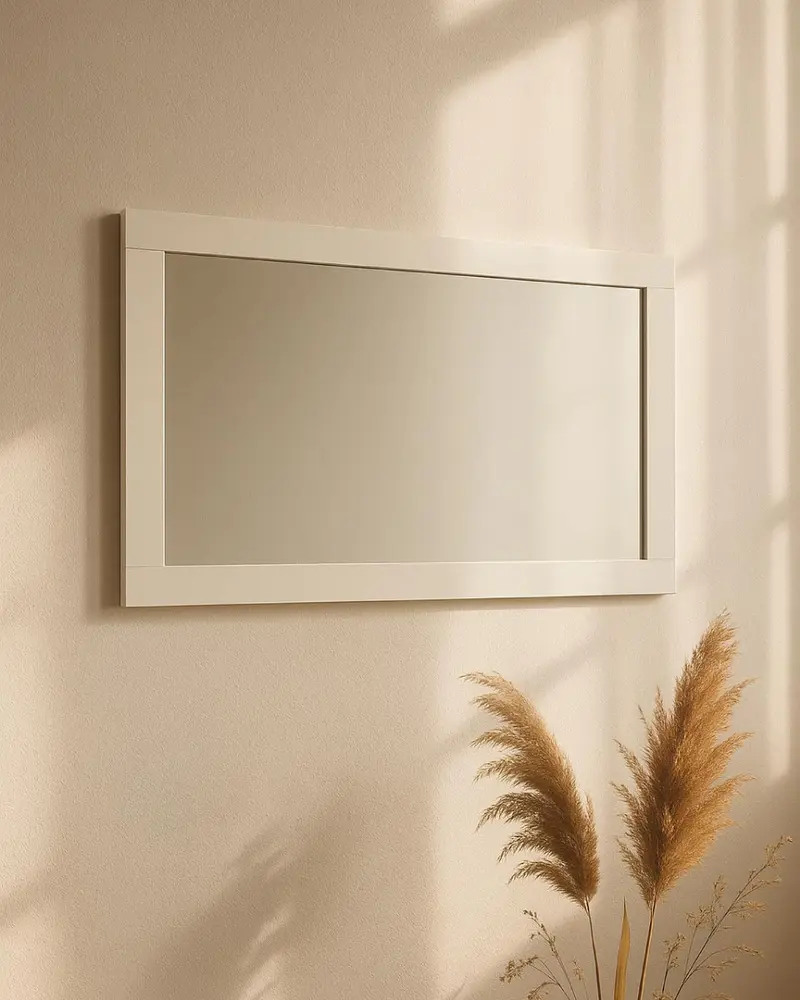 Specchio a muro Orizon 70x45 cm – Cornice in Legno Bianco – Struttura a muro per Camera o Ingresso