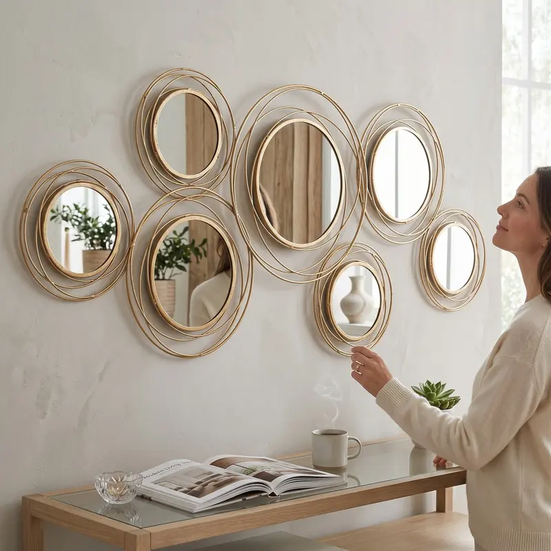 Specchio Gold Round – Geometrie Dorate dal Fascino Senza Tempo