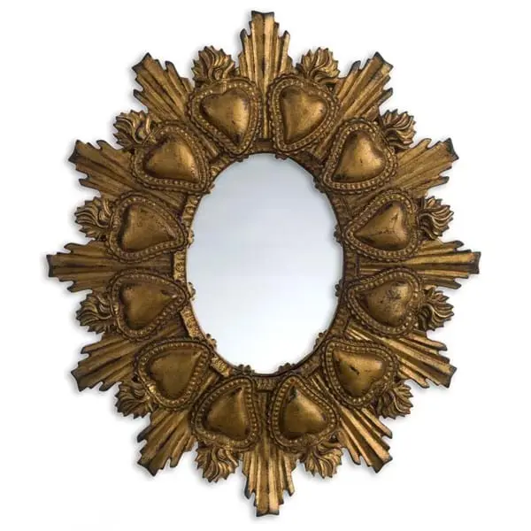 Specchio ovale con cuori votivi