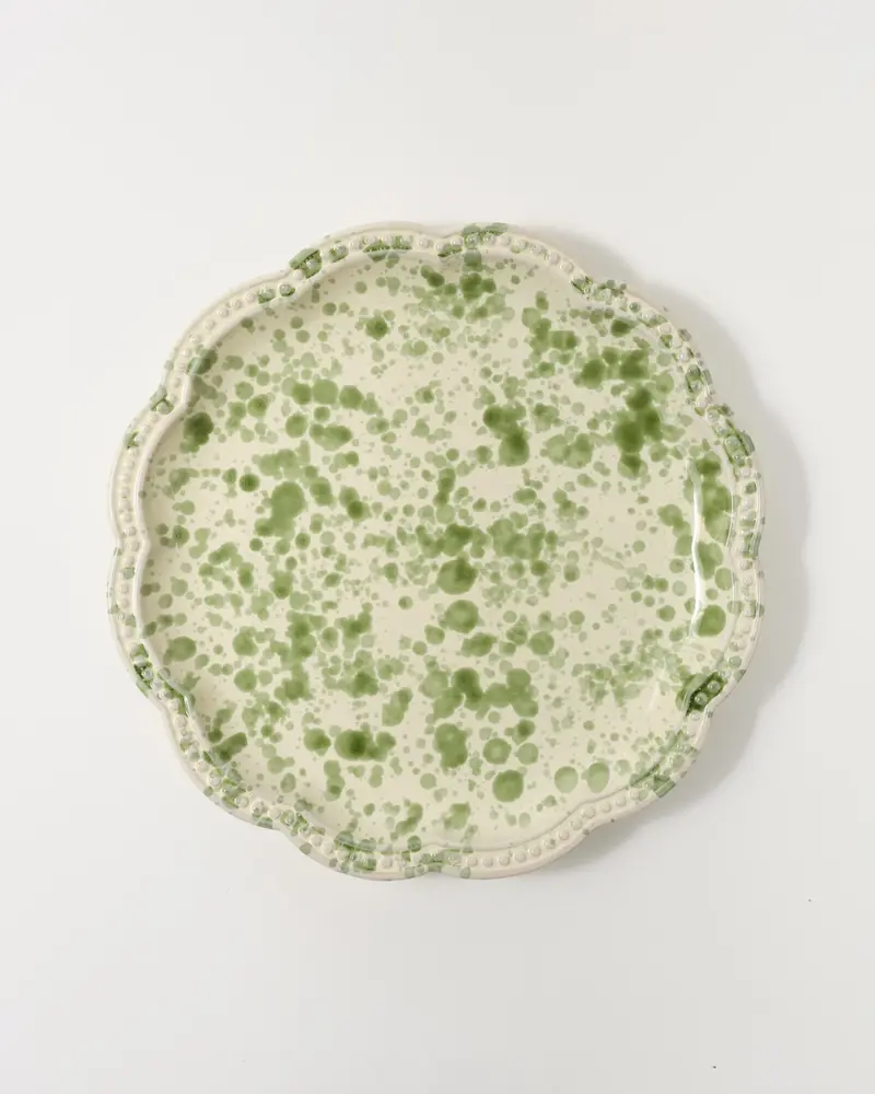 Speckled Dinner Plate, Green and White